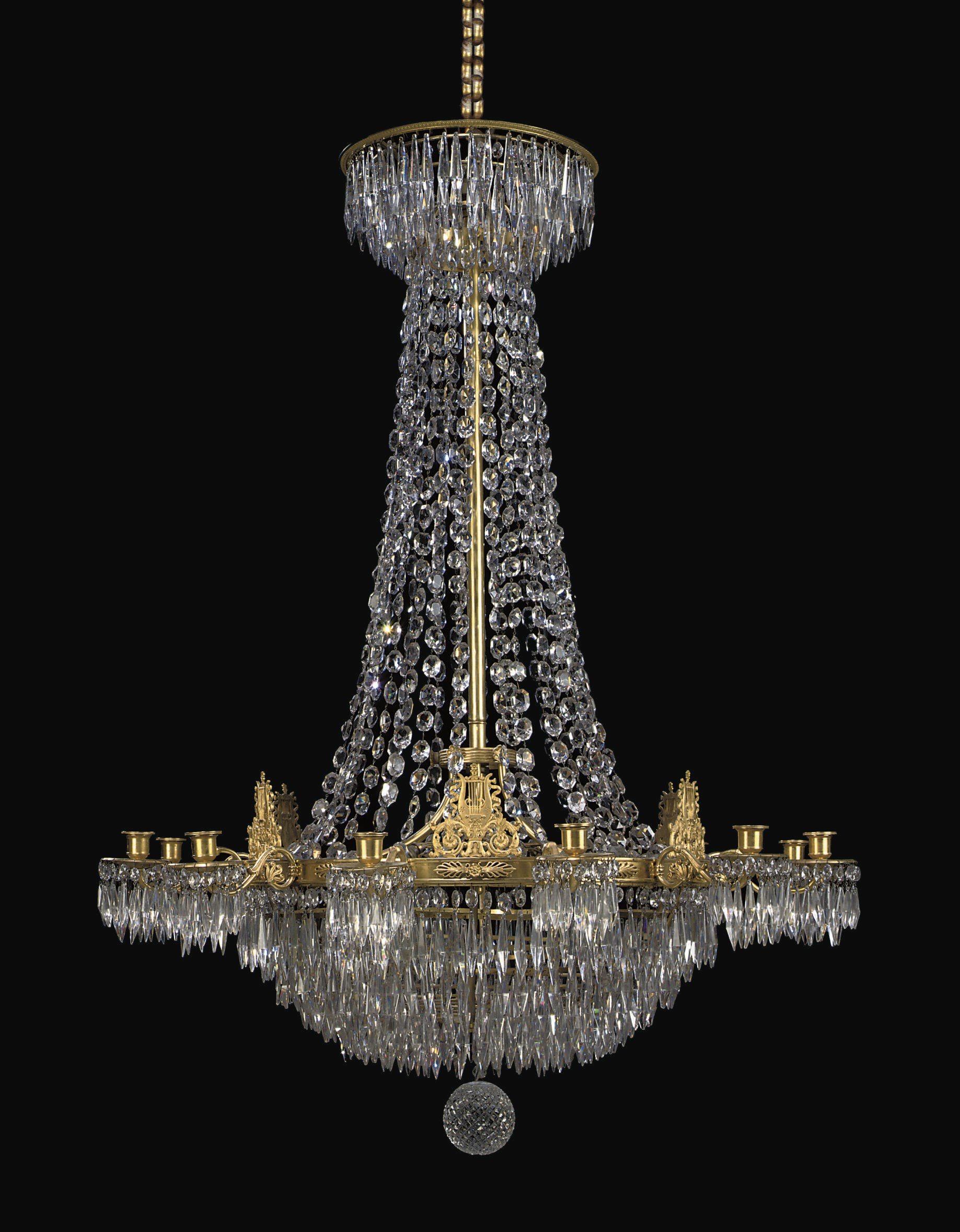A FRENCH ORMOLU AND CUT-GLASS TWELVE-LIGHT CHANDELIER
