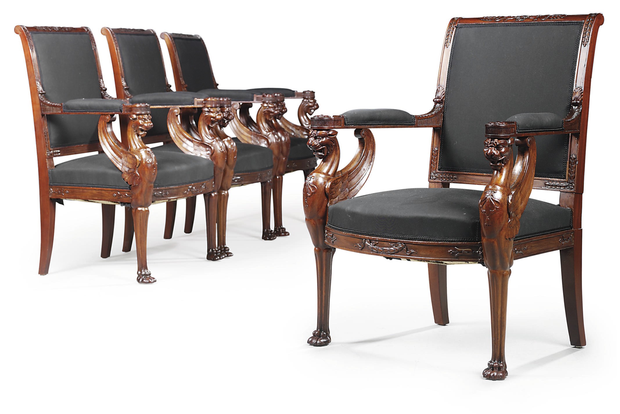 A SET OF FOUR EMPIRE MAHOGANY FAUTEUILS
