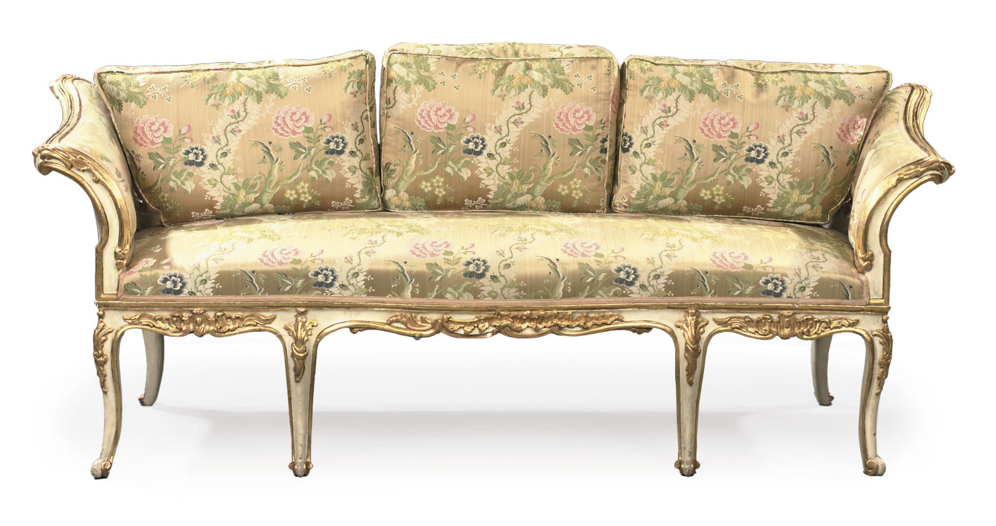 A SOUTH GERMAN PARCEL-GILT AND CREAM-PAINTED WINDOW SEAT