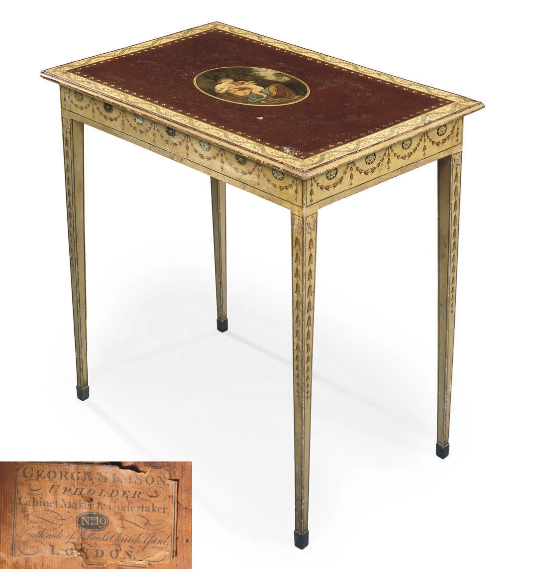 A GEORGE III POLYCHROME-DECORATED CENTRE TABLE