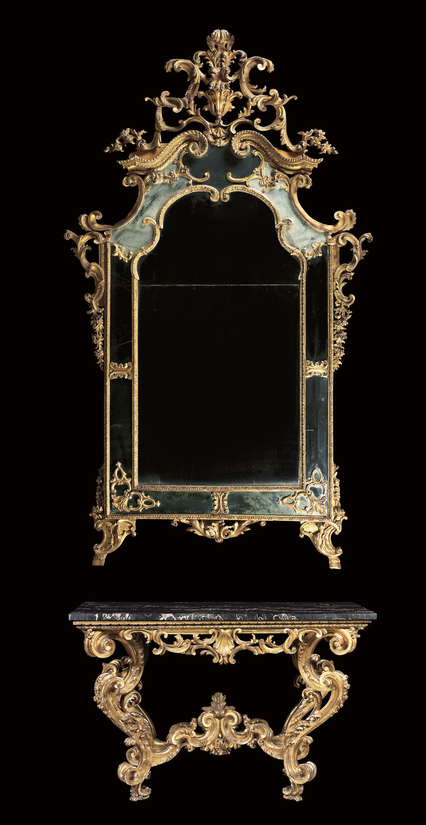 A NORTH ITALIAN GILTWOOD CONSOLE TABLE AND MIRROR