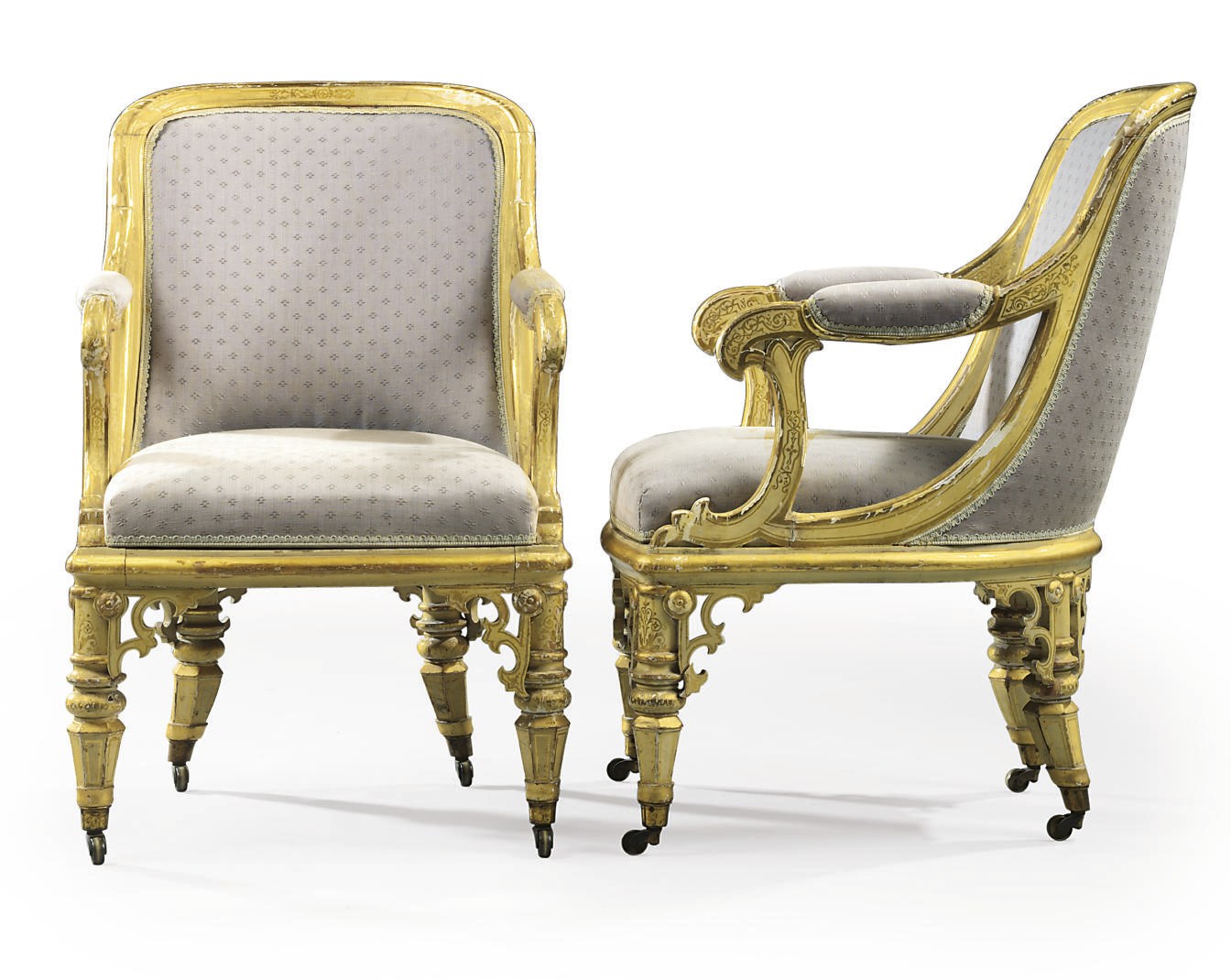 A PAIR OF WILLIAM IV PARCEL-GILT AND CREAM-DECORATED ARMCHAIRS