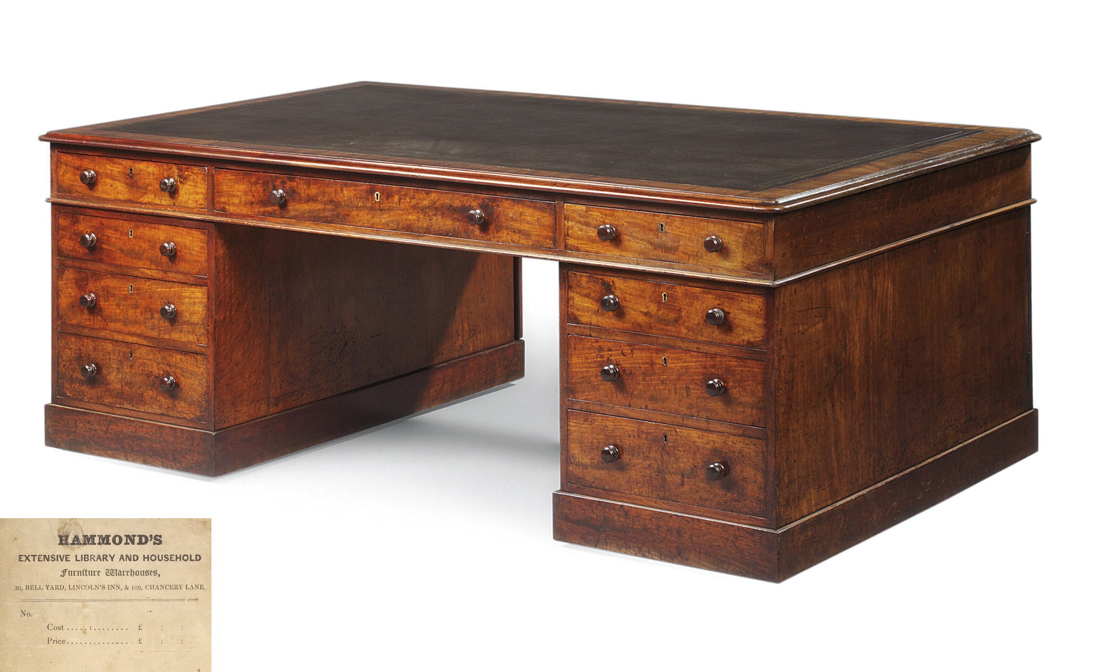 A VICTORIAN MAHOGANY LARGE PEDESTAL DESK