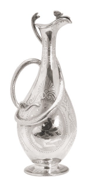 A VICTORIAN SILVER PRESENTATION EWER WITH HIGNED COVER,