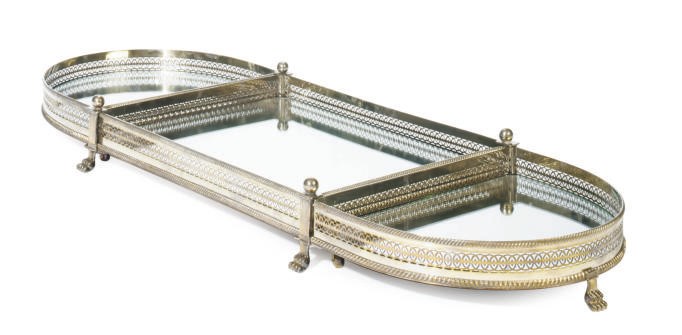 A SILVER-PLATED THREE PIECE MIRROR PLATEAU,