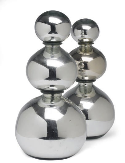 A SET OF FOUR AMERICAN MERCURY GLASS DOUBLE GOURD JARS,