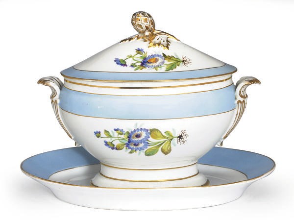 A PARIS PORCELAIN POWDERED BLUE GROUND SPECIMEN FLOWER PART DINNER SERVICE,