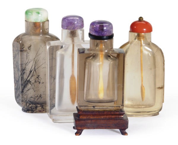 FOUR CHINESE CRYSTAL SNUFF BOTTLES,**