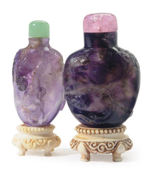 TWO CHINESE AMETHYST SNUFF BOTTLES,**