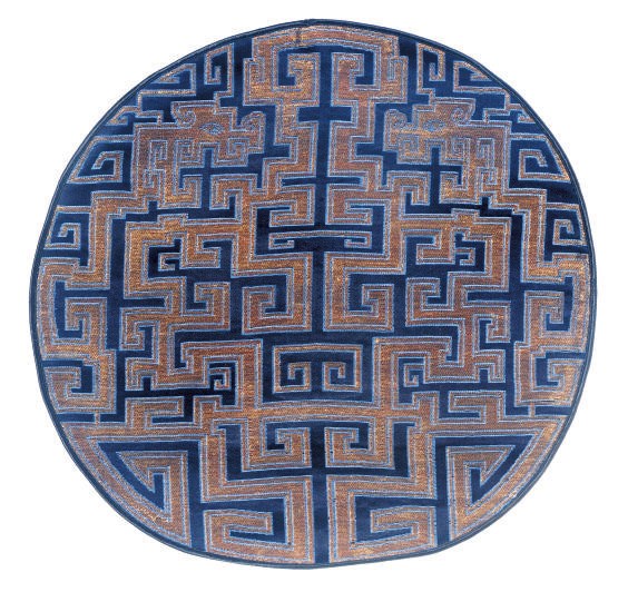 A SET OF FOUR CHINESE GOLD AND BLUE BROCADE SATIN ROUNDELS,