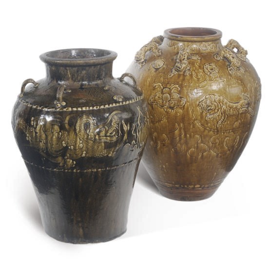 TWO CHINESE BROWN-GLAZED BALUSTER JARS,