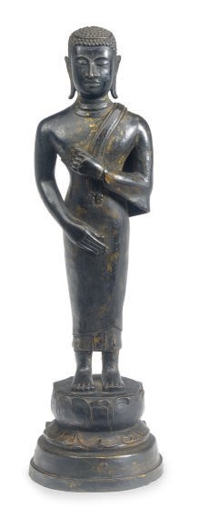 A THAI BRONZE STANDING BUDDHA,
