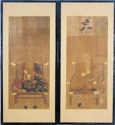 A PAIR OF SCROLL FRAGMENTS OF MONKS,