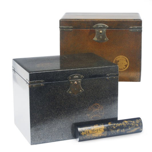TWO JAPANESE LACQUERED BOXES WITH HINGED COVERS,