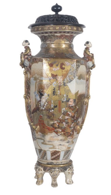 A large Japanese Satsuma earthenware vase