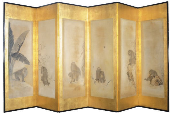 A PAIR OF JAPANESE SIX PANEL SCREENS,