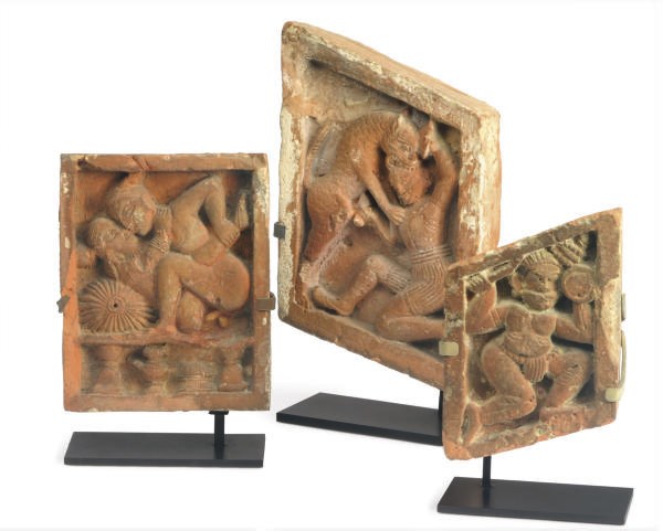 A GROUP OF SIX INDIAN TERRACOTTA TILES,