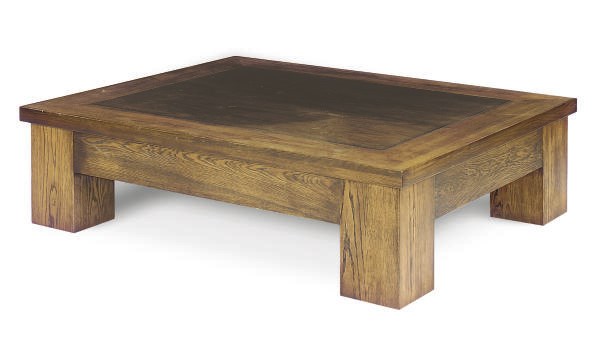 AN OAK AND MAHOGANY LOW TABLE,