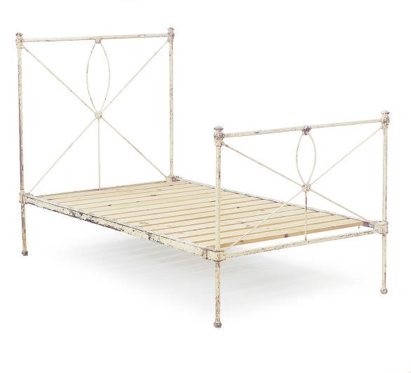 A WHITE ENAMELED METAL BED,