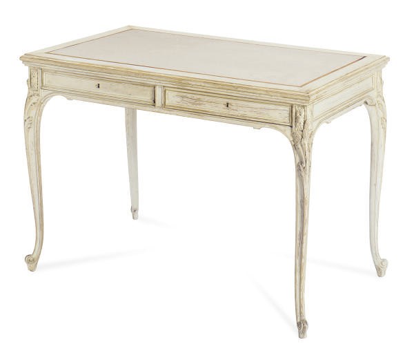 A FRENCH CARVED AND CREAM-PAINTED BUREAU PLAT,