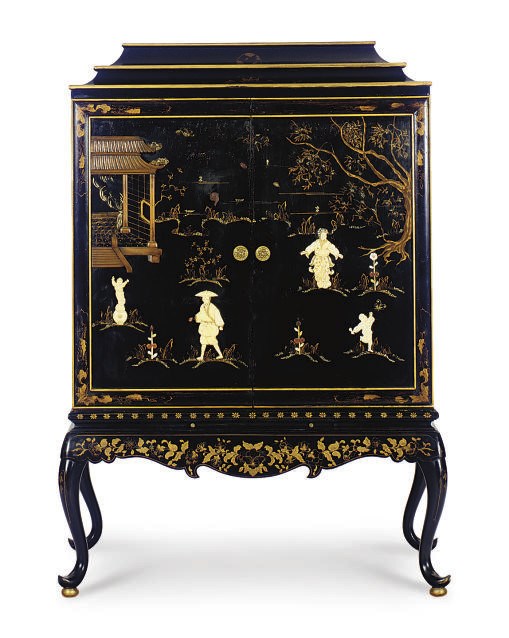 AN EBONIZED, PARCEL-GILT AND BONE CABINET-ON-STAND,