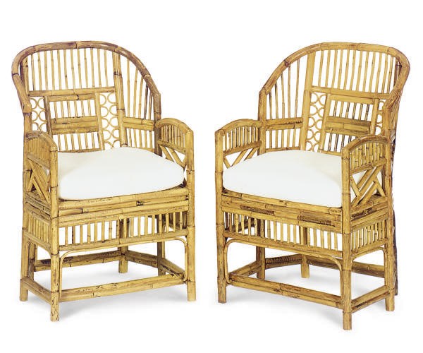 A PAIR OF BAMBOO AND CANED ARMCHAIRS,