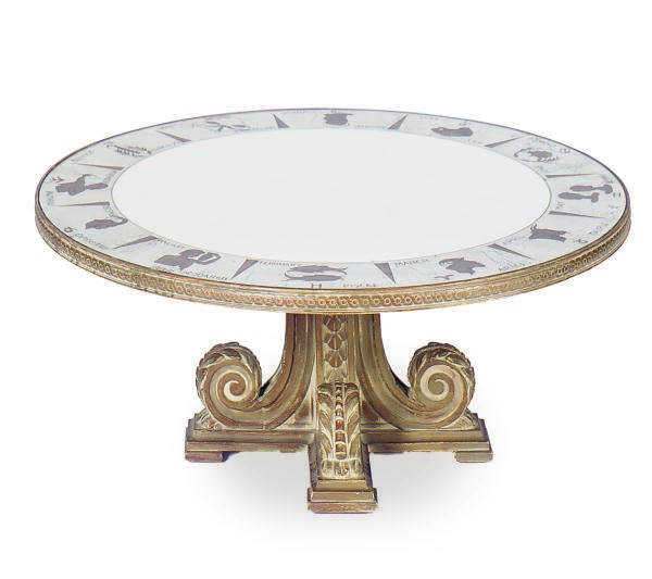 A VERRE EGLOMISE AND WOOD COFFEE TABLE,