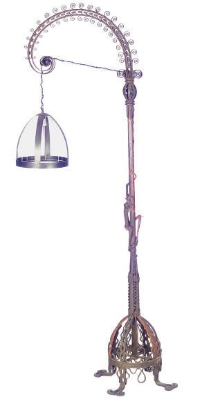 A WROUGHT IRON FIGURAL TORCHERE,