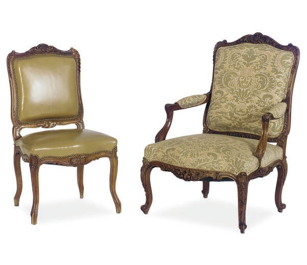 A GROUP OF WALNUT AND UPHOLSTERED SEAT FURNITURE,