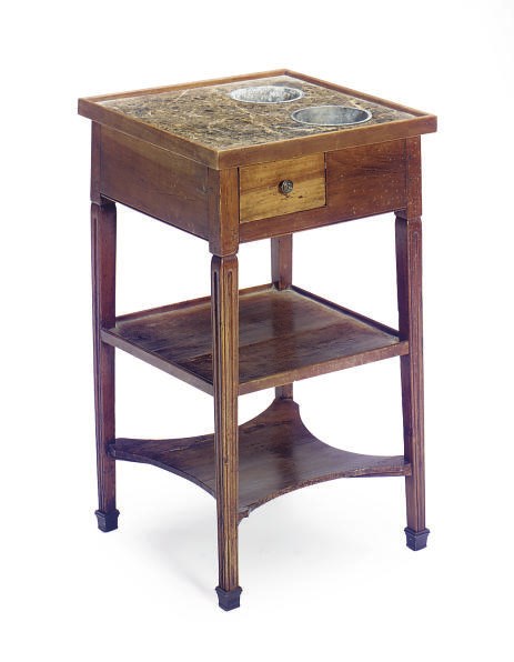 A FRENCH PROVINCIAL FRUITWOOD AND MARBLE-TOP RAFRAICHISSOIR,