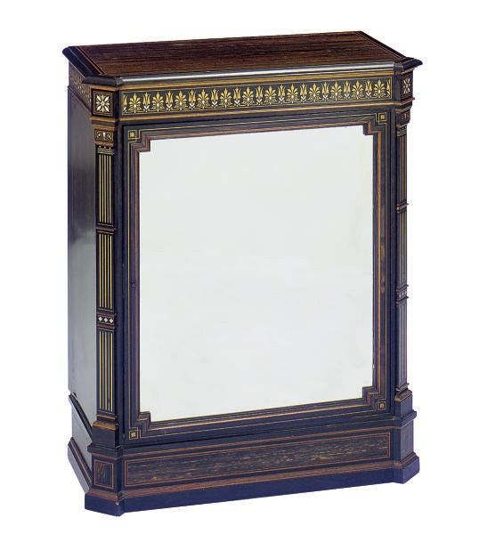 A VICTORIAN MACASSAR EBONY, INLAID, AND MIRRORED PIER CABINET**,