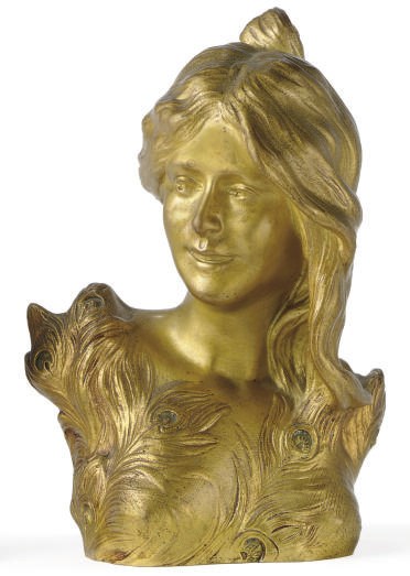 A GILT-BRONZE BUST OF A WOMAN,