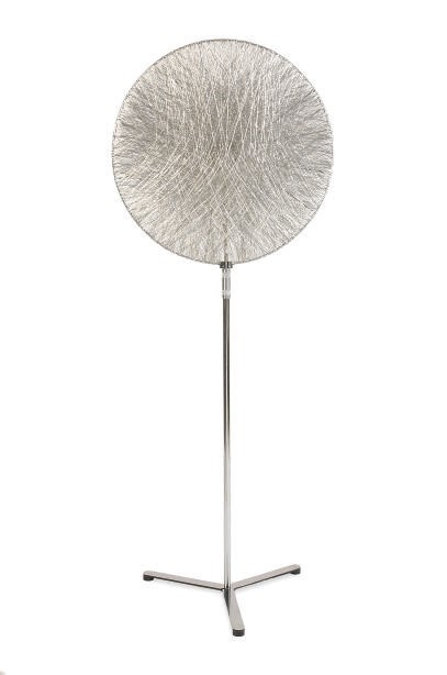 A CHROME METAL AND TITANIUM FLOOR LAMP,