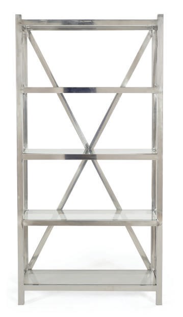 A CHROME METAL AND GLASS ETAGERE,