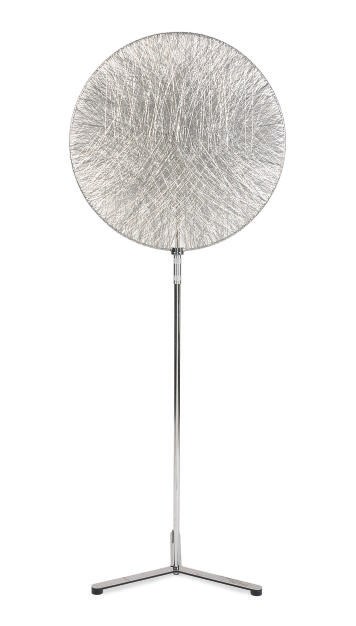 A CHROME METAL AND TITANIUM FLOOR LAMP,