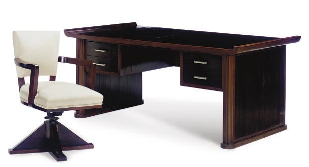 A FRENCH ART DECO PALMWOOD AND MAHOGANY DESK,