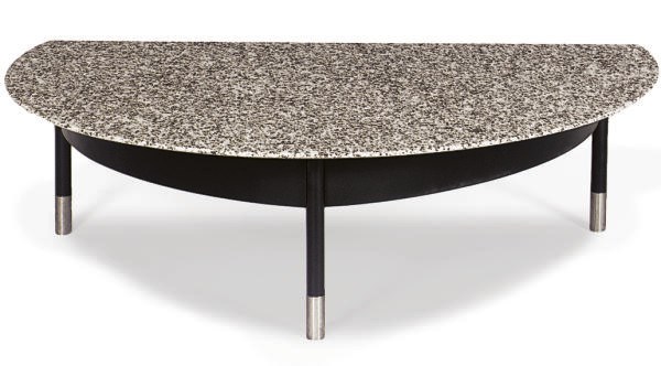 A STEEL AND GRANITE DEMILUNE LOW TABLE,