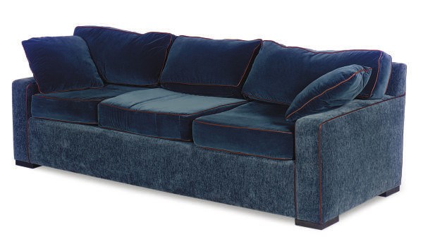 A BLUE-VELVET UPHOLSTERED SOFA,