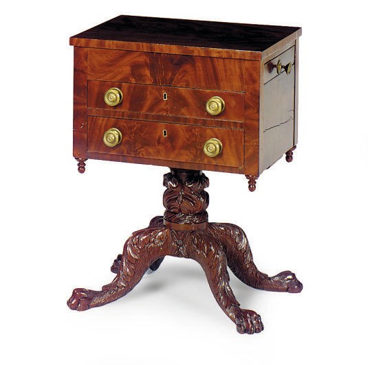 AN AMERICAN CLASSICAL MAHOGANY TWO-DRAWER WORK TABLE,
