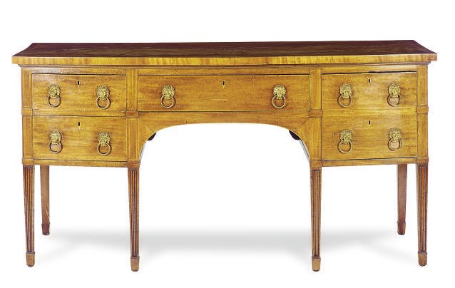 AN ENGLISH MAHOGANY BOW-FRONT SIDEBOARD,