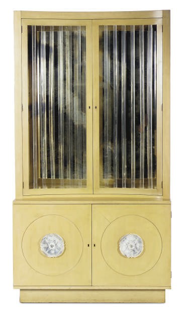 A PAINTED AND LUCITE CABINET,
