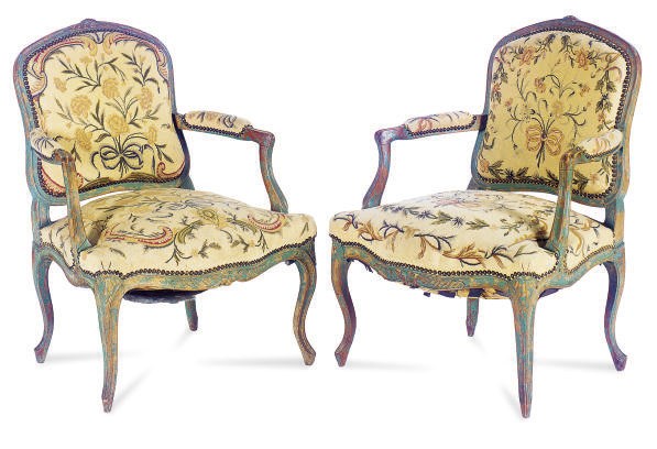 A PAIR OF FRENCH PROVINCIAL GREEN-PAINTED FAUTEUILS,