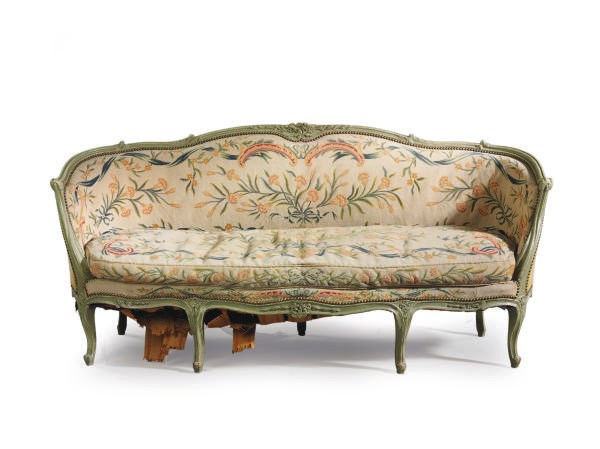 A LOUIS XV GREY-PAINTED CANAPE,