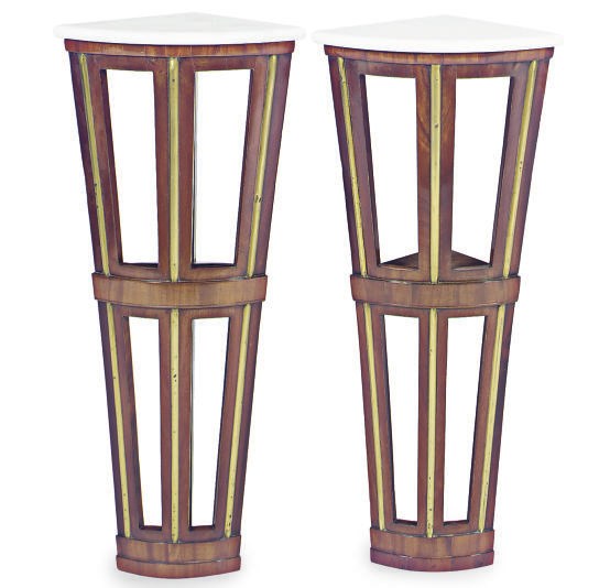 A PAIR OF BALTIC GILT-METAL MOUNTED MAHOGANY ENCOIGNURES,