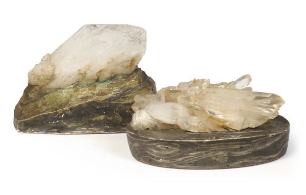 TWO ROCK CRYSTAL PAPERWEIGHTS,