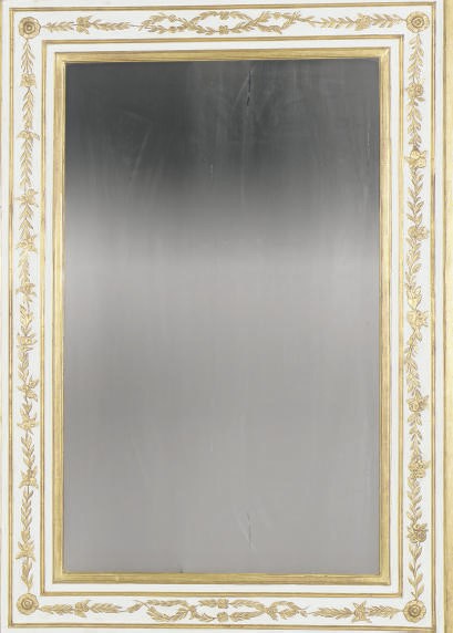AN EMPIRE PAINTED AND PARCEL-GILT OVERMANTEL MIRROR,