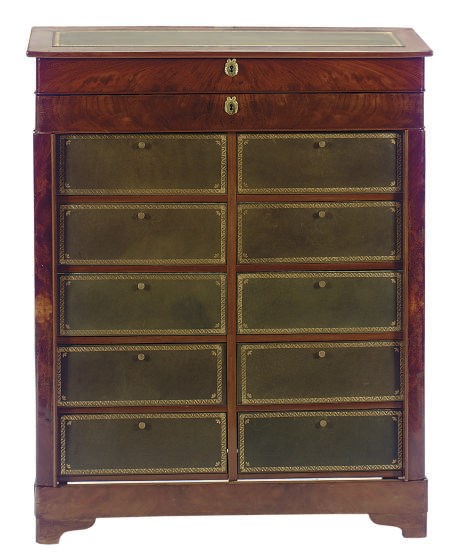 A LOUIS PHILIPPE MAHOGANY AND LEATHER 'WELLINGTON' CHEST,