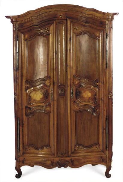 A LOUIS XV INLAID WALNUT ARMOIRE,