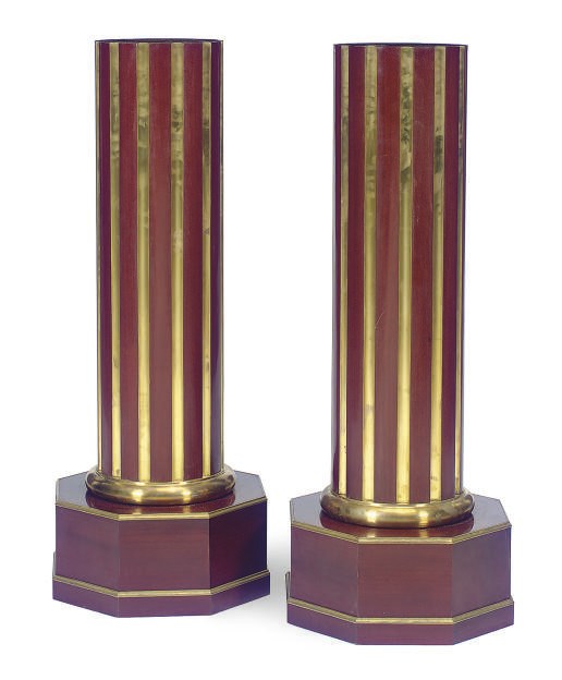 A PAIR OF GILT-METAL MOUNTED MAHOGANY PEDESTALS,