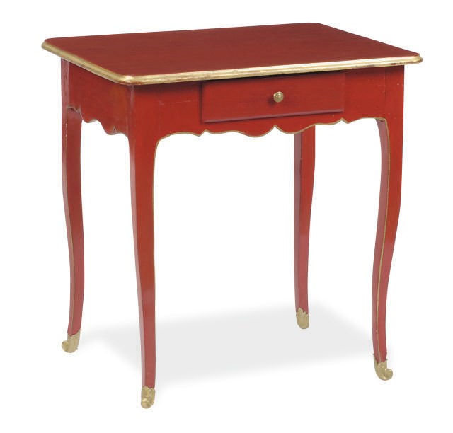A CONTINENTAL RED PAINTED AND PARCEL-GILT SIDE TABLE,